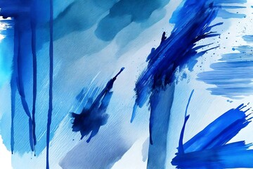 blue paint brush strokes in watercolor isolated against transparent-