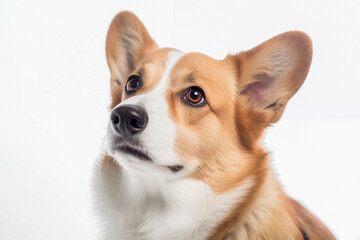 portrait of a corgi dog looking up