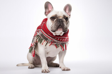 french bulldog wearing winter scarf