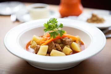 traditional goulash with potato and carrot chunks - obrazy, fototapety, plakaty