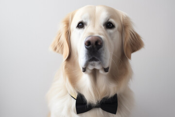 golden retriever dog in a black bow tie