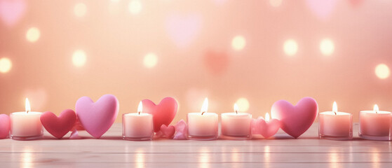 valentines day background with candles and hearts.