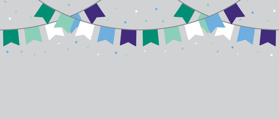 Green, white, blue and purple colored party bunting, as the colors of the gay man flag. LGBTQI concept. Flat design illustration.