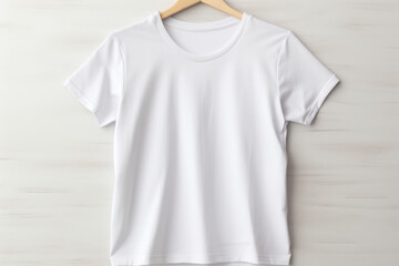 White Blank Shirt: Fashionable Cotton Template on Grey Wall with Empty Hanger.