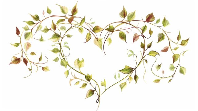 Botanical Heart Elegance: Delicate vector illustrations featuring intertwining vines and leaves forming heart shapes, offering a touch of natural elegance