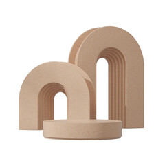 brown terrazzo cylinder podium in square, double arch 3d rendering of transparent background
