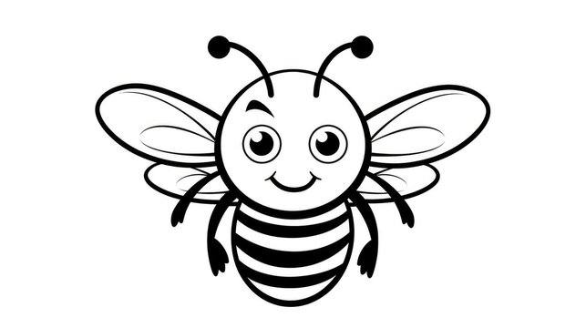 Drawing for children's coloring book cute bee. Illustration winter line on white background