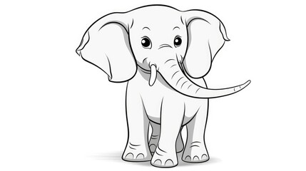 Drawing for children's coloring book cute elephant. Illustration winter line on white background