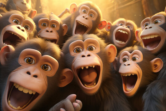 a group of cute monkeys taking selfies