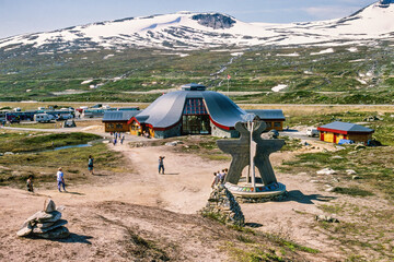 Arctic circle center in Norway with tourists