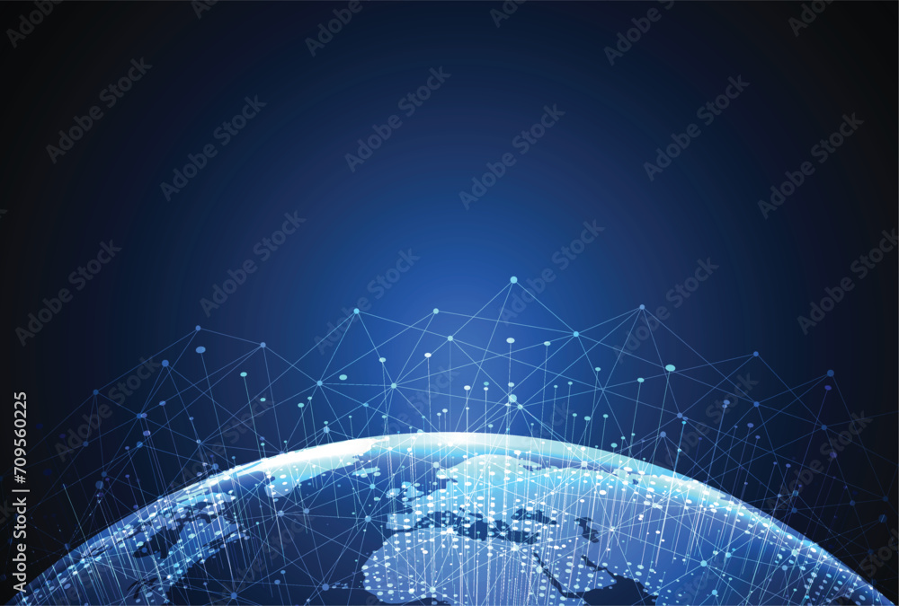 Poster global network connection. world map point and line composition concept of global business. vector i