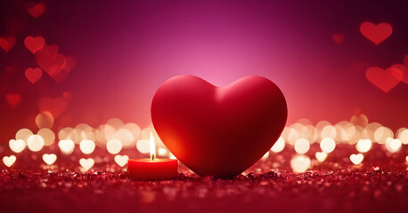 heart shaped candles on red background