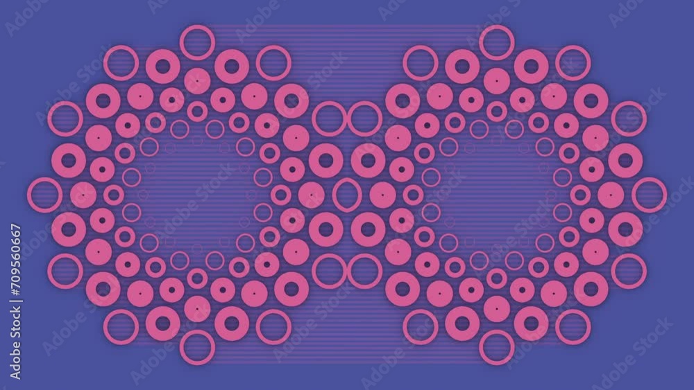 Aufkleber Blue background with seamless loop animation of pink circles. 3d rendering 4K