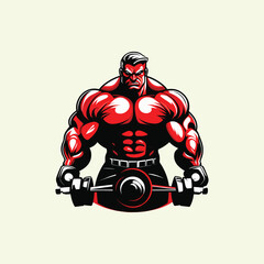 Muscular man showing muscles logo sketch hand drawn.