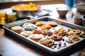 Obraz na płótnie Canvas baking assorted cookies on a large tray