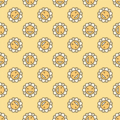 Geometric Flower in Groovy 70s style vector colored seamless pattern