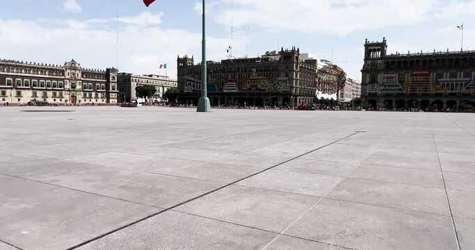 slow motion shot of mexico city downtown zocalo totally empty