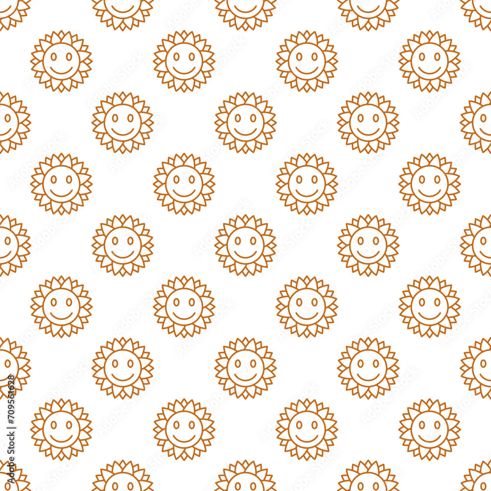 Aufkleber abstract flower with smiling face vector hippie vintage style seamless pattern in thin line style