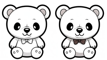 Obraz premium Drawing for children's coloring book cute bear. Illustration winter line on white background