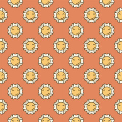 Hippy Flower vector colored seamless pattern in Groovy style