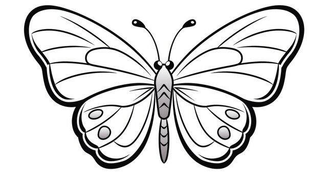 Drawing for children's coloring book cute butterfly. Illustration winter line on white background