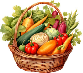 Basket of vegetables isolated on transparent background. PNG