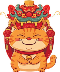 Naklejka premium Cute cat with dragon hat isolated on transparent background. PNG