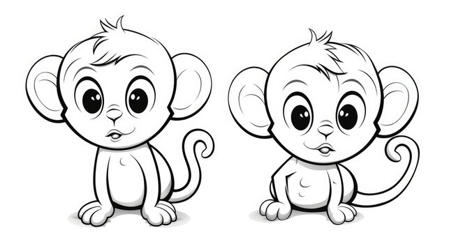 Drawing for children's coloring book cute monkey. Illustration winter line on white background