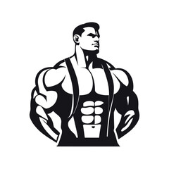Muscular man showing muscles logo sketch hand drawn. - obrazy, fototapety, plakaty