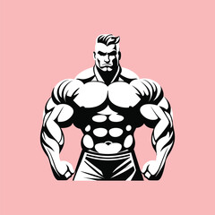 Muscular man showing muscles logo sketch hand drawn.