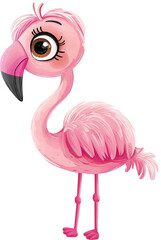 Cartoon flamingo isolated on transparent background. PNG