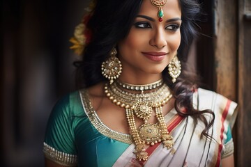 classical indian dancer in traditional costume with jewelry