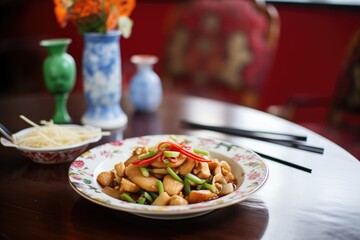 kung pao chicken with a side of fortune cookies