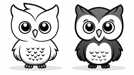 Drawing for children's coloring book cute owl. Illustration winter line on white background
