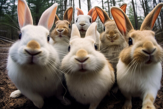 a bunch of cute bunnies taking selfies