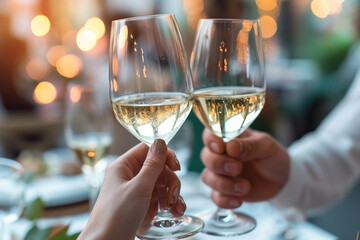 Elegant White Wine Cheers Intimate Dinner Celebration