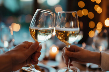 Elegant White Wine Cheers Intimate Dinner Celebration