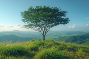 Obraz premium There is a tree in the field grass swaying in the wind professional photography