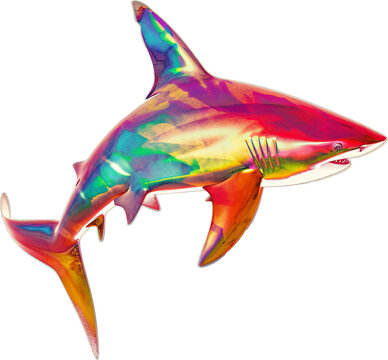 Colorful shark isolated on transparent background. PNG