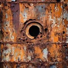 Rusted metal texture with a hole in it Generative AI