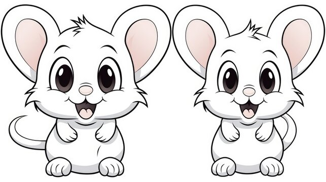 Drawing for children's coloring book cute mouse. Illustration winter line on white background