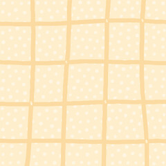 Hand drawn grid. doodle beige, yellow, white plaid pattern. Check, square background with texture. Line art freehand grid vector outline texture