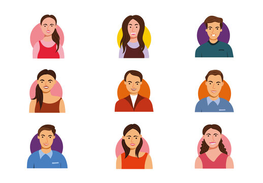 Avatar Men Women Character Icons Set Vector Illustration