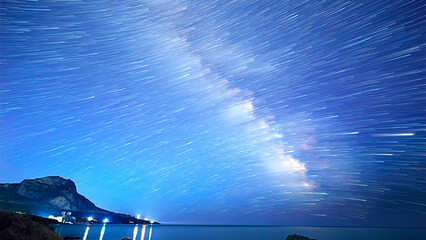 Star tracks over the sea. Time Lapse