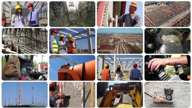 Construction Industry. Large Construction Site with Tower Cranes, Machinery and Builders at Work. Construction Industry Employment. Construction Project Management Team at Building Site.