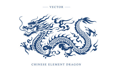 Blue and white porcelain Chinese dragon pattern