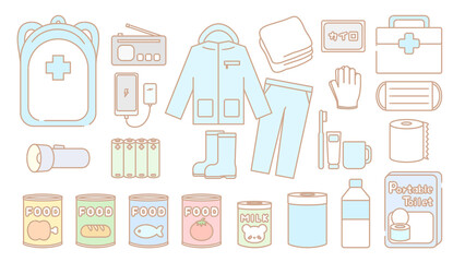 防災グッズ備蓄イラストセット★PNG