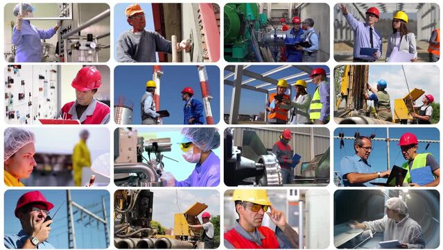 People of Different Professions at Work. Employment of Men and Women in Industries. Male and Female Industrial Workers. Professional Occupations. Employment and Labor. Industrial Production.