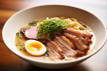 tonkotsu ramen with creamy broth, close-up angle