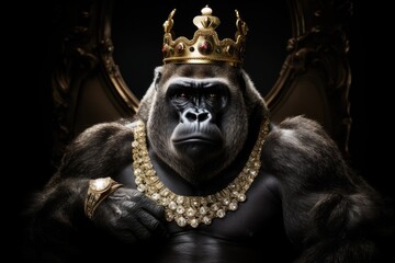 Portrait of a majestic Gorilla with his crown and throne